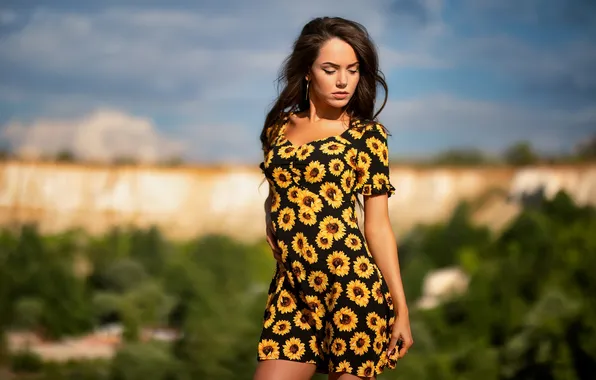 Девушка, милая, модель, брюнетка, Обои, Портрет, красивая, Кольцо