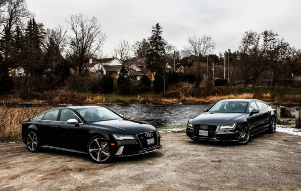 Картинка природа, Audi, две, black, RS7