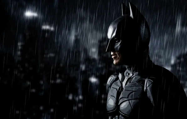 Картинка дождь, batman, арт, Бэтмен, rain, art, dark knight rises