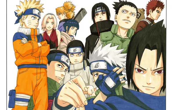 Naruto, Sakura, Itachi Uchiha, Sasuke Uchiha, Hinata, Kakashi Hatake, Gaara