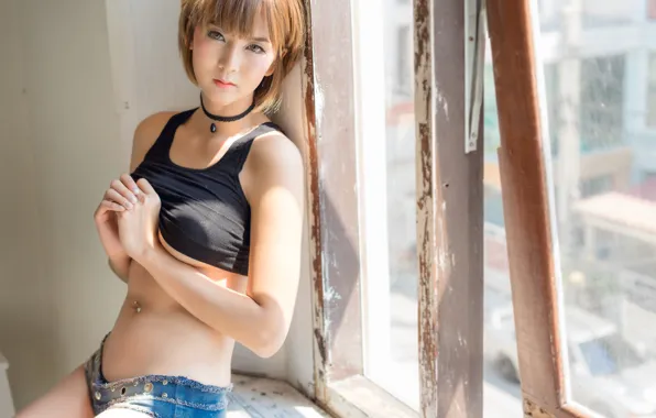 Взгляд, модель, окно, Natchanan