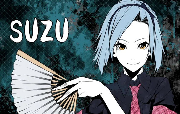 Взгляд, девушка, фон, сетка, аниме, веер, Akuma no Riddle