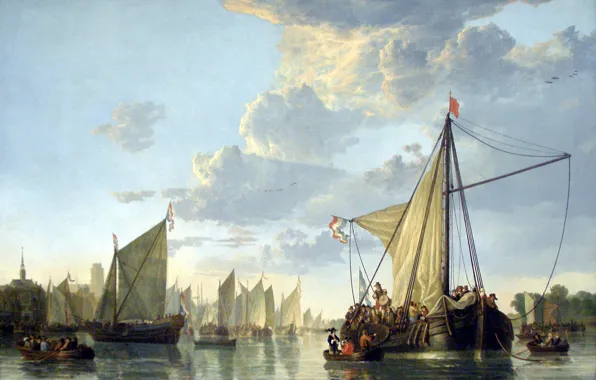 Картина, морской пейзаж, Альберт Кёйп, Маас в Дордрехте, Aelbert Cuyp