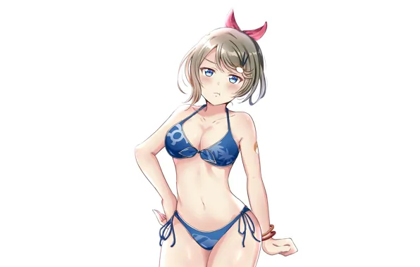Girl, sexy, cleavage, boobs, anime, blue eyes, beautiful, short hair