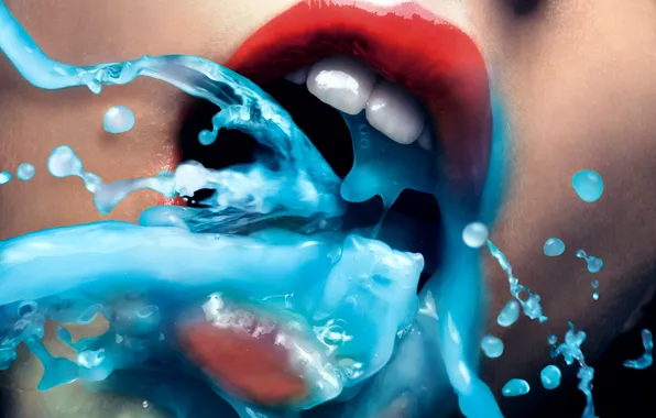 Картинка вода, девушка, рот, Забавно