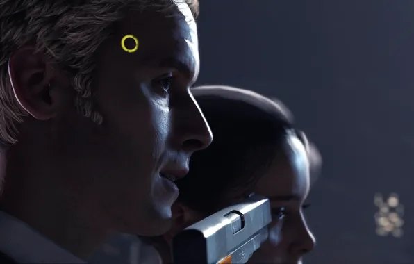 Girl, gun, pistol, game, weapon, man, Detroit: Become Human