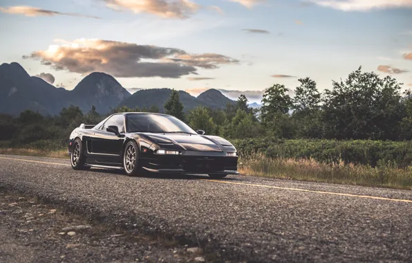 Картинка Honda, black, road, nsx, the mauntains