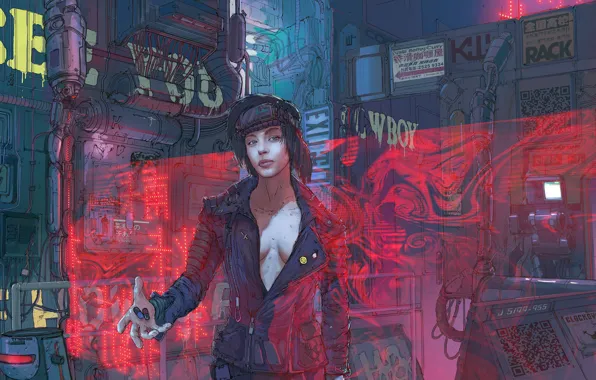 Картинка Девушка, Рисунок, Art, Механизмы, Klaus, Cyber, Cyberpunk, Klaus Wittmann