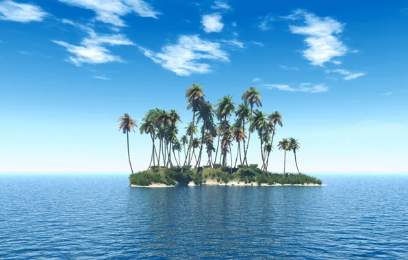 Картинка море, пальмы, остров, Небо, горизонт, простор