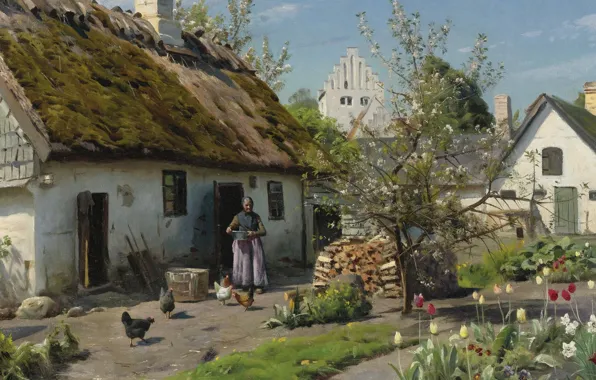 Датский живописец, 1924, Петер Мёрк Мёнстед, Peder Mørk Mønsted, Danish realist painter, Spring in Hjembaek, …
