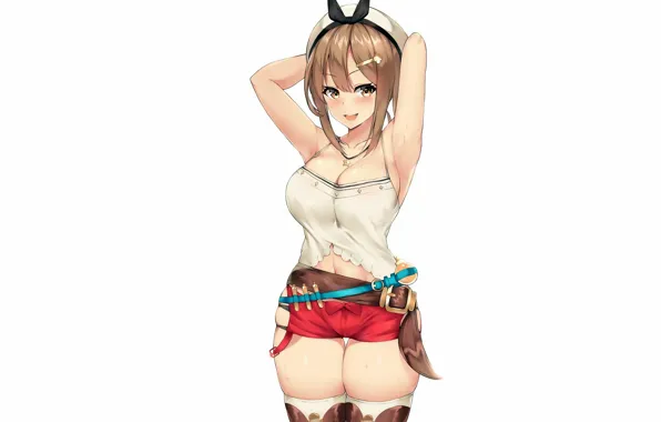 Girl, sexy, cleavage, shorts, thighhighs, long hair, boobs, anime
