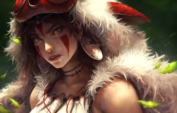 Взгляд, девушка, аниме, арт, san, Mononoke Hime