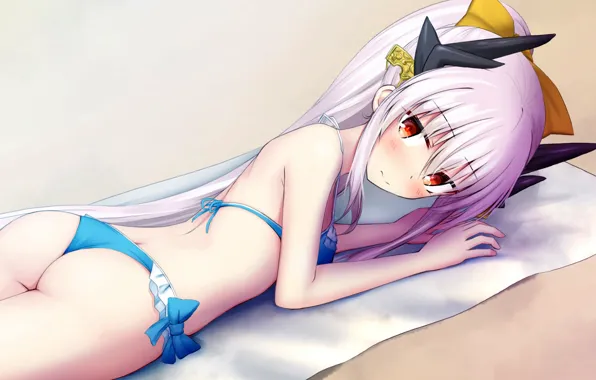 Girl, sexy, ass, pink hair, long hair, anime, beautiful, red eyes