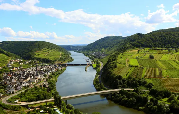 City, river, town