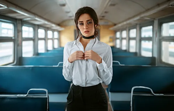 Girl, blouse, beautiful, brunette, glasses, cute