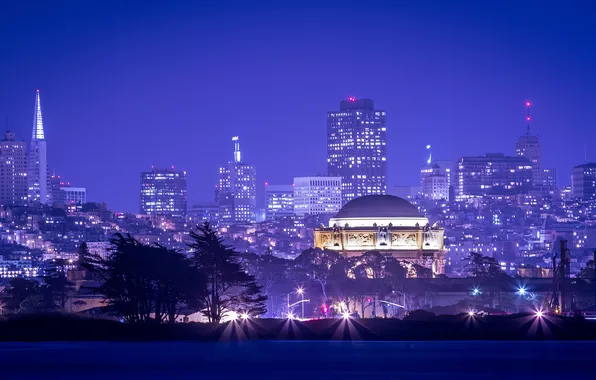 Картинка ночь, огни, дома, Сан-Франциско, США