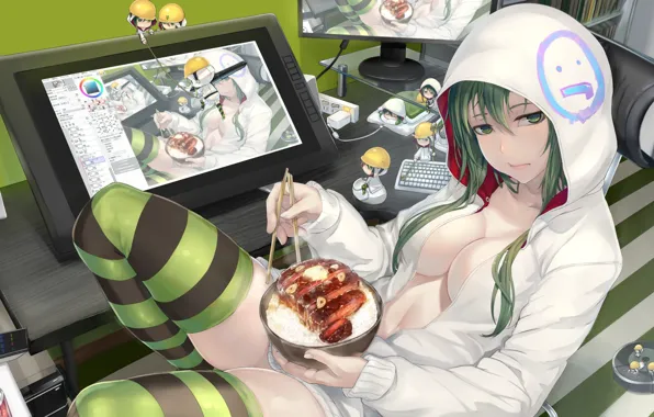 Kawaii, boobs, breast, computer, anime, chibi, food, tits