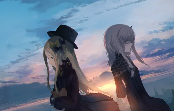 Небо, закат, девушки, fate/grand order