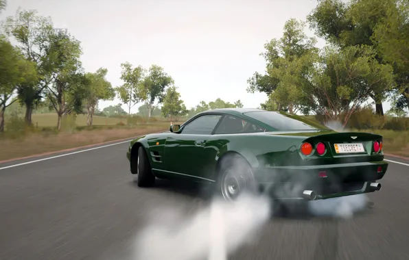 Aston Martin, burnout, Forza Horizon 3, british racing green, 1999 год, Vantage Le Mans V600