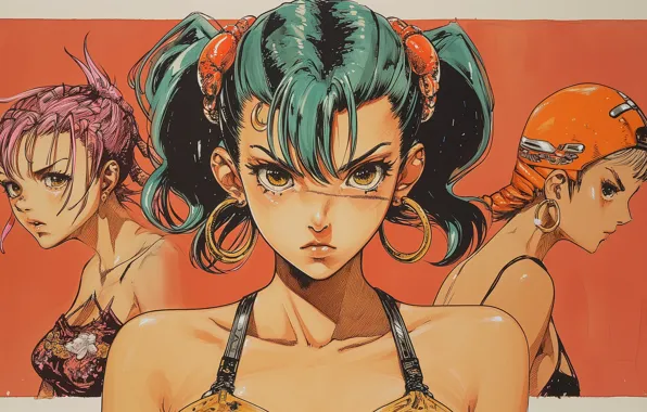 Women, angry, looking back, dyed hair, Female band