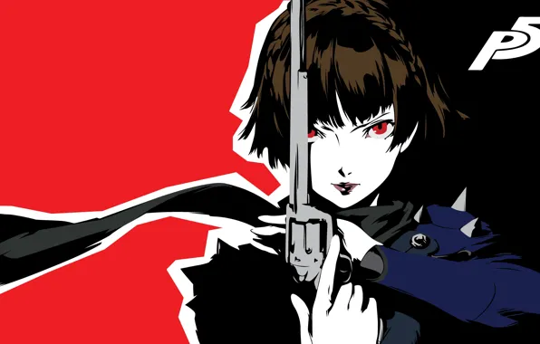 Взгляд, девушка, пистолет, Persona 5, Персона 5