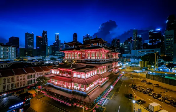 Машины, ночь, город, замок, красота, Сингапур, Singapore, Singapore city