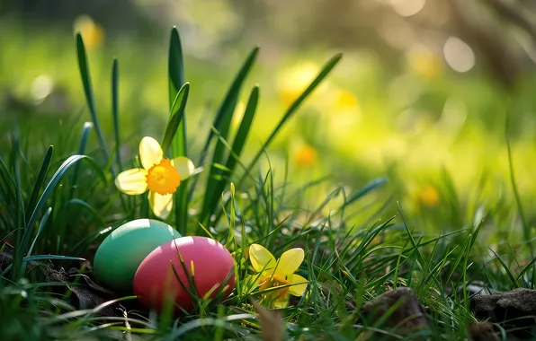 Цветы, яйца, весна, colorful, Пасха, happy, flowers, spring