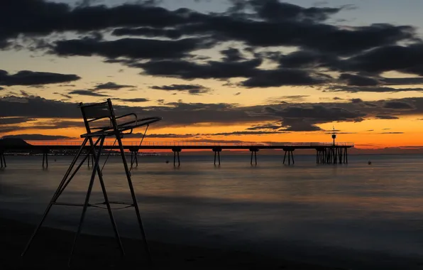 Море, пейзаж, ночь, мост