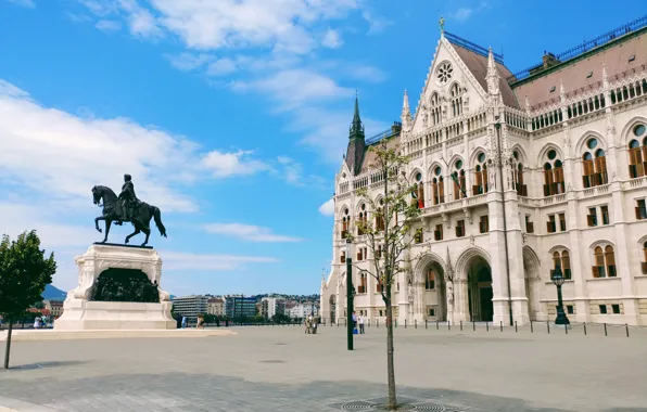 Небо, облака, здание, площадь, памятник, архитектура, Венгрия, Hungary