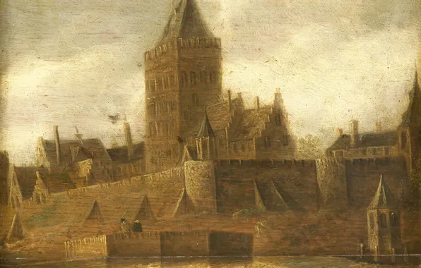 Масло, башня, картина, Jan van Goyen, Ян ван Гойен, 1650, Вид на Валькхоф в Неймегене
