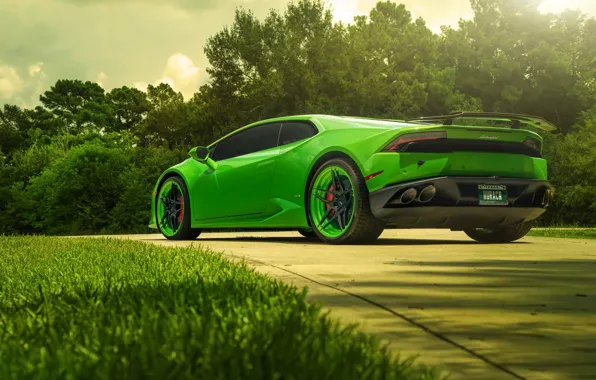 Картинка Lamborghini, Green, Color, Supercar, Wheels, Rear, ADV.1, Huracan
