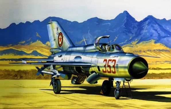 Картинка art, painting, aviation, jet, MiG-21 Fishbed