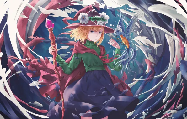 Девушка, птица, игра, шляпа, Touhou, Тохо, Тоухоу