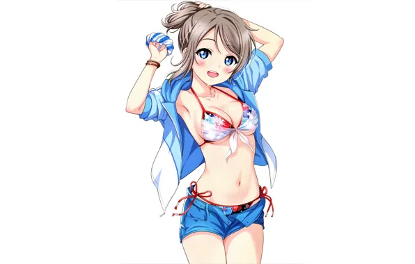 Girl, sexy, cleavage, shorts, brown hair, boobs, anime, beautiful