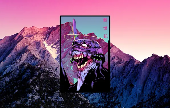 Горы, робот, ева, Евангелион, Evangelion