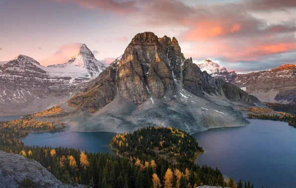 Картинка осень, лес, горы, гора, озера, Канада