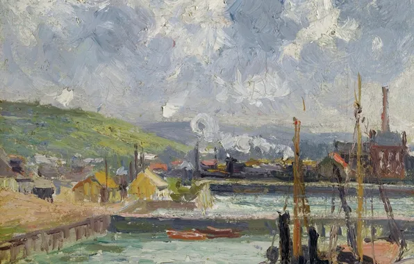 Пейзаж, картина, Камиль Писсарро, Fishing Boats at the Basin of Quesne. Dieppe. Sun