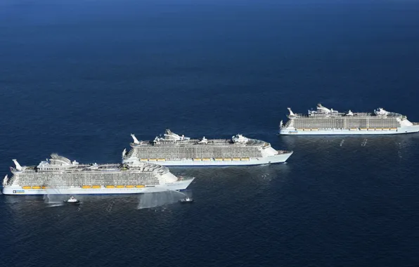 Океан, Море, Три, Судно, Oasis of the Seas, Royal Caribbean International, Буксиры, Пассажирское судно