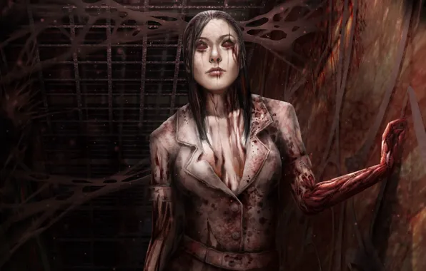 Картинка девушка, тьма, коридор, blood, медсестра, death, fan art, Silent Hill