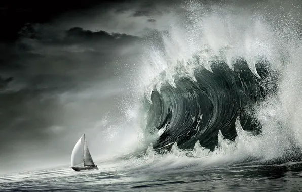 Картинка лодка, Волна, пасть, 157
