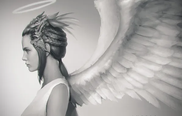 Крылья, ангел, арт, профиль, нимб