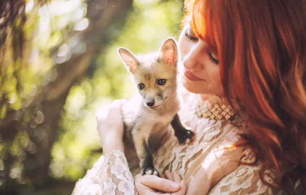 Картинка девушка, ресницы, лиса, рыжая, лисёнок