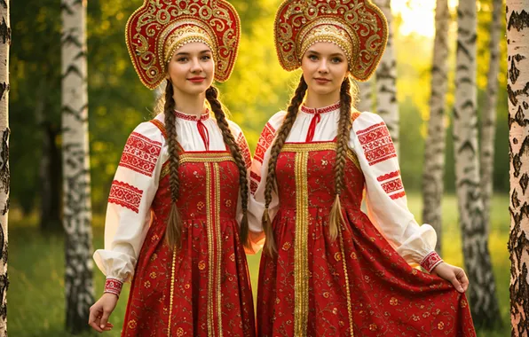 Лес, девушка, свет, природа, поза, девушки, поляна, березы