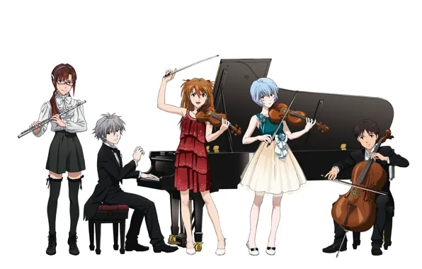Game, Neon Genesis Evangelion, anime, piano, violin, cello, japanese, flute