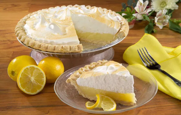 Лимон, еда, пирог, торт, lemon, пирожное, cake, десерт