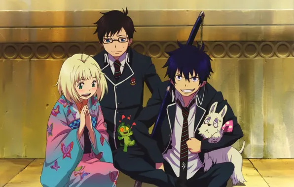 Меч, Аниме, кимоно, anime, Ao no Exorcist, Rin Okumura, синий экзорцист, Юкио Окумура