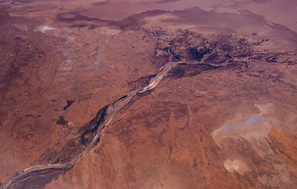 Река, пустыня, Австралия, вид сверху