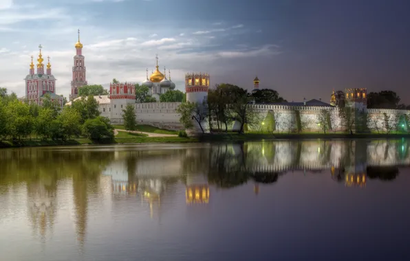 Картинка город, вечер, день, Москва, Новодевичий Богородице-Смоленский монастырь