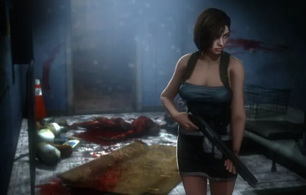 Грудь, девушка, рендеринг, shotgun, capcom, jill valentine, nemesis, resident evil 3