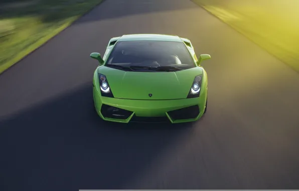 Картинка Lamborghini, Gallardo, Green, Speed, Front, Sun, Turbo, Road